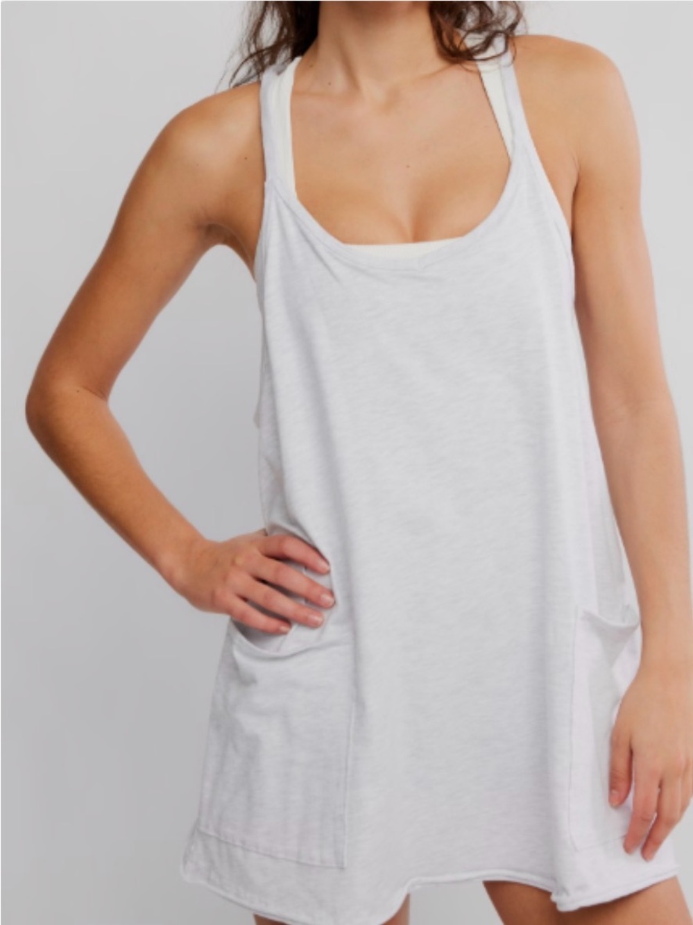 Free People Movement Hot Shot Mini Dress Light Gray